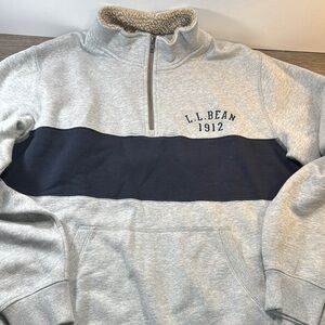 L.L. Bean Men's Gray and Navy Zip-Up Sweater men’s large